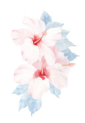 Fototapeta premium Watercolor template. Beautiful motifs for decoration design. Watercolor hibiscus flower clipart. Artistic backdrop. Watercolor in on white background. Watercolor illustration.