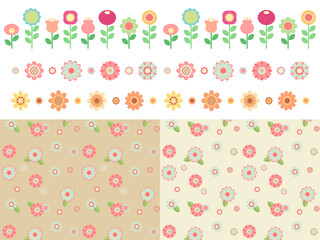 昭和レトロな花のブラシと背景素材セット