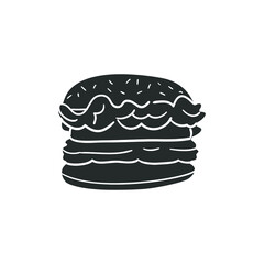 Burger Big Icon Silhouette Illustration. Hamburger Food Vector Graphic Pictogram Symbol Clip Art. Doodle Sketch Black Sign.