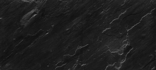 Obraz premium Dark gray stone background with copy space. Black grunge banner with rock texture.