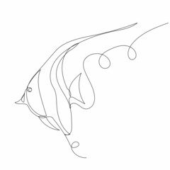 Obraz premium fish swims drawing by one continuous line, vector, isolated