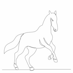 horse drawing by one continuous line, vector, isolated