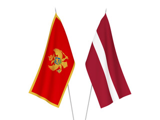 National fabric flags of Latvia and Central African Republic isolated on white background. 3d rendering illustration.