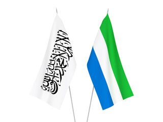 National fabric flags of Sierra Leone and Taliban isolated on white background. 3d rendering illustration.