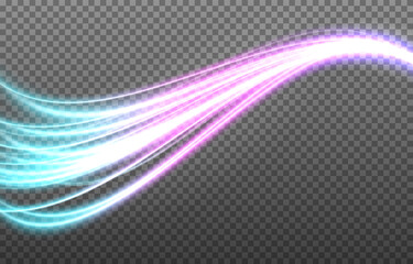 Vector glowing lines png. Beautiful gradient, neon png lines, neon light, glowing waves. Magic glow png, magic light.