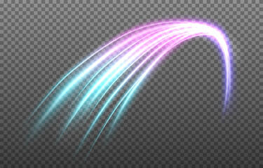 Vector glowing lines png. Beautiful gradient, neon png lines, neon light, glowing waves. Magic glow png, magic light.