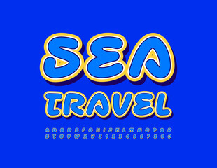 Vector Bright Emblem Sea Travel. Handwritten Modern Font. Creative Alphabet Letters and Numbers set