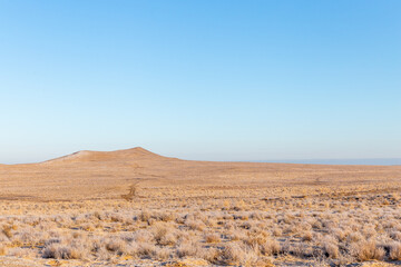 Beautiful view at the top of Chilpyk Kala (or Chilpik Dakhma), it is Zoroastrian tower of silence. Karakalpakstan, Uzbekistan.