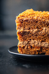 honey cake biscuit cream sweet dessert meal snack on the table copy space food background 