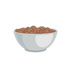 Soba Noodles Illustration, Noodles in White Bowl Isolated.