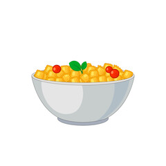 ravioli bowl illustration, tomatoes and oregano leaves, ravioli plate isolated.