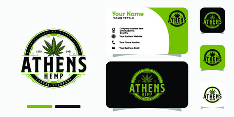 Vintage Cannabis logo and business card design vector template