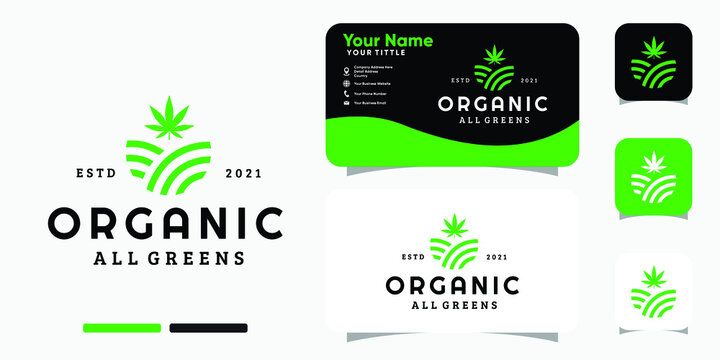 Organic agriculture cannabis logo and business card design vector template