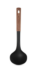 Ladle with wooden handle isolated on white. Kitchen utensil