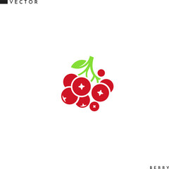 Cranberry icon. Fresh berries with green leaves