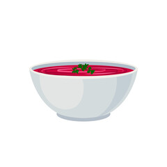 Bowl of Pink Cream Soup, Vegetable Soup Icon Isolated on White Background.