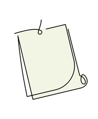 Abstract color paper with paper clip as line drawing on white background