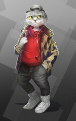 fashionable cat with headphones