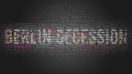 Berlin secession - essential terms related to it arranged in a 4-color word cloud poster. Reveals related primary and peripheral concepts, 3d illustration - obrazy, fototapety, plakaty