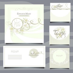 Fototapeta na wymiar wedding invitation card with lily flowers, rsvp design, menu card