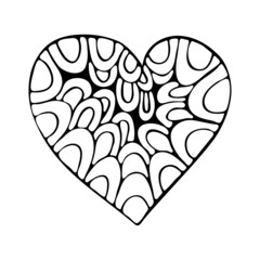 Doodle heart. Romantic objects decorated with ornaments. Cute love symbol. Hand drawn thin line art vector illustration. Isolated simple element.