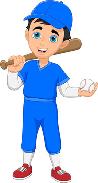 cartoon boy baseball player on white background