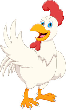 cartoon cute chicken waving on white background