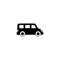 mini Camper car icon, camper van symbol in solid black flat shape glyph icon, isolated on white background 