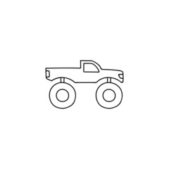 monster car icon, monster truck symbol in flat black line style, isolated on white background