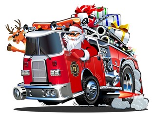 Cartoon Christmas firetruck - 472415898