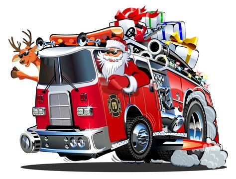 Cartoon Christmas Firetruck