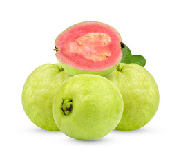 Fresh Guava fruit with leaves isolated on white background