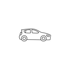 hatchback car icon in flat black line style, isolated on white background