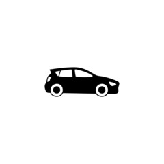 hatchback car icon in solid black flat shape glyph icon, isolated on white background 
