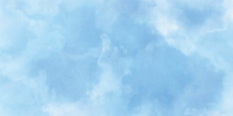 Blue watercolor sky background texture with white clouds - nice weather