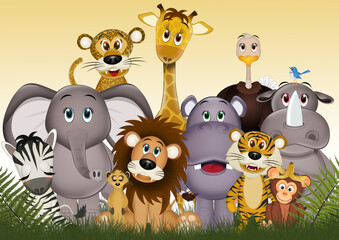 funny illustration of savannah animals