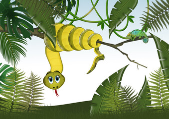 illustration of snake in the tropical forest
