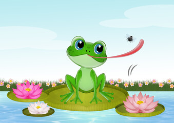 frog catches insects with its tongue