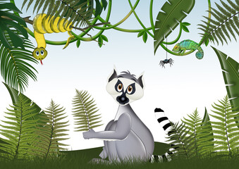 illustration of lemur in the tropical forest