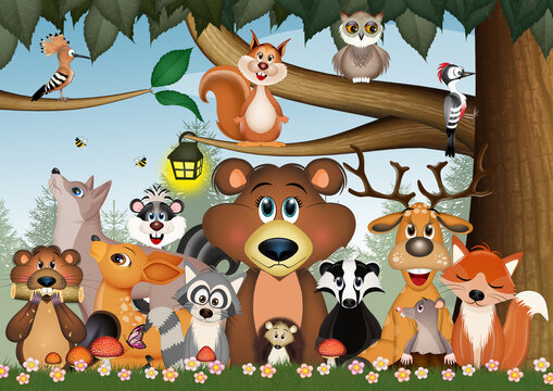 illustration of wood animals