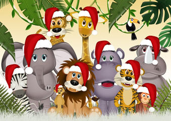 Obraz na płótnie Canvas illustration of savannah animals at Christmas