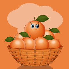 funny illustration of oranges in the basket
