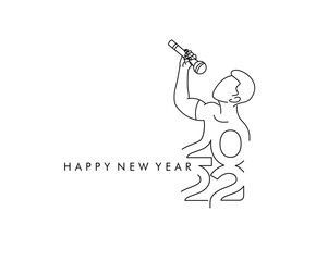 Happy New Year 2022 Man With Mic, Vector illustration.