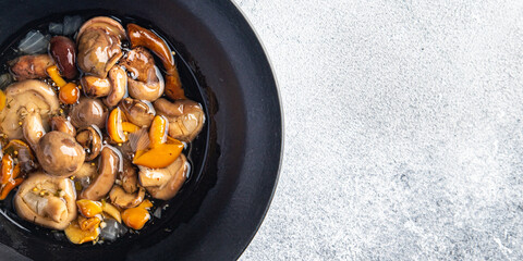 pickled mushrooms delicious vegetables meal mushroom snack on the table copy space food background rustic keto or paleo diet veggie vegan or vegetarian food
