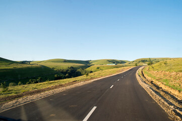 A road in the mountains. Elbrus - the highest mountain in Europe