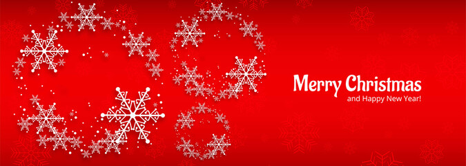 Christmas card celebration banner for snowflake red background