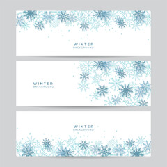 Christmas blue banner background with snow. Christmas card with snowflake border vector illustration.