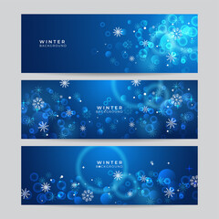 Christmas blue banner background with snow. Christmas card with snowflake border vector illustration.