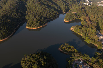 Kowloon Reservoir Dam Aerial view, Kam Shan Country Park 28 Nov 2021