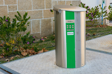 Glass recycling trash can on the streets of Castelo Branco Portugal